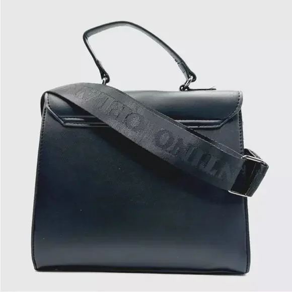 NEW ORLANDI VALENTINO Black Gunmetal Silver Stud Studded Crossbody Bag Purse - Picture 15 of 15